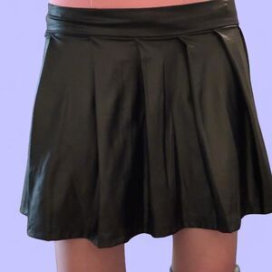 Black satin leather look pleated skirt size small